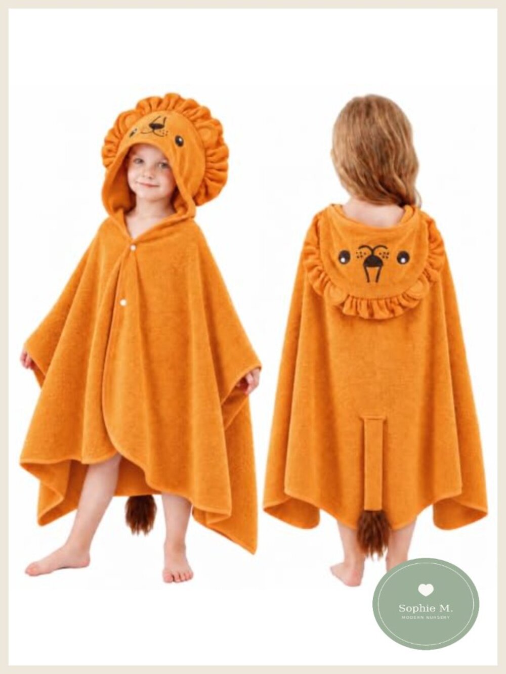 Kids Hooded Towel 100% Cotton Lion Design Large 50x30 Beach Bath Wrap